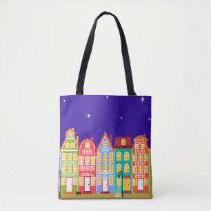 Niedliche farbenfrohe Altstadt Night Walking Cat B Tasche