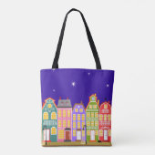 Niedliche farbenfrohe Altstadt Night Walking Cat B Tasche (Rückseite)