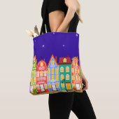 Niedliche farbenfrohe Altstadt Night Walking Cat B Tasche (Von Nahem)