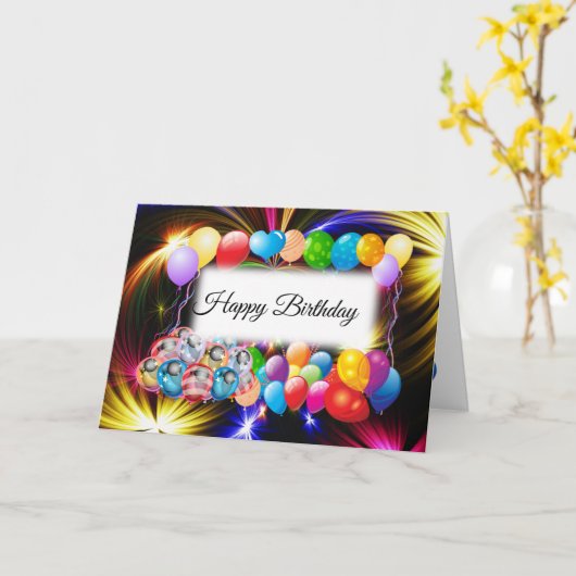 Niedliche, farbenfrohe Balloons, Feuerwerke, Happy Karte (Gelbe Blume)