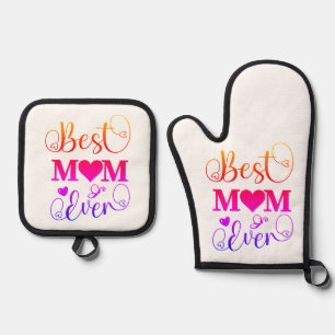Niedliche Farbenfrohe Beste Mama je Typografie Ofenhandschuh & Topflappen-Set