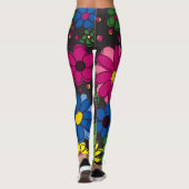 Niedliche farbenfrohe Blume auf schwarz Leggings (Rückseite)