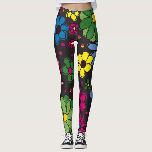 Niedliche farbenfrohe Blume auf schwarz Leggings (Vorderseite)