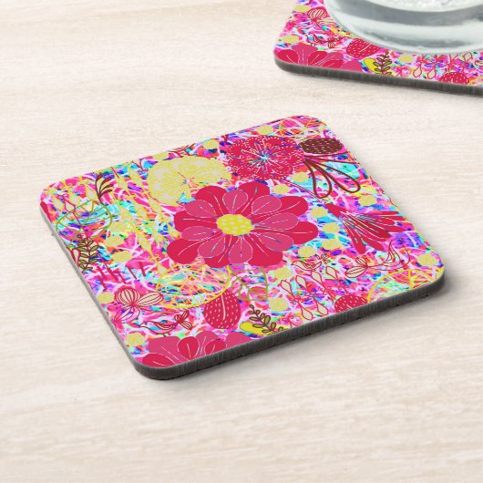 Niedliche farbenfrohe Blume Getränkeuntersetzer (Linke Seite)