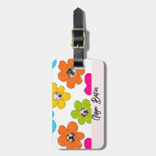 Niedliche farbenfrohe Blume Hund Mama Fun Foto Col Gepäckanhänger (Vorderseite vertikal)