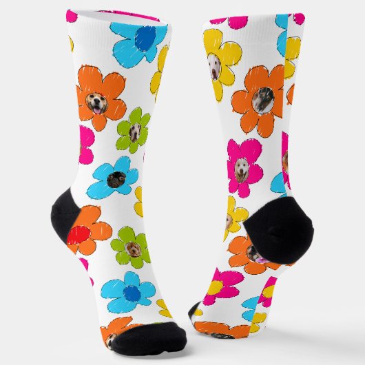 Niedliche farbenfrohe Blume Hund Mama Fun Foto Col Socken (Gewinkelt)