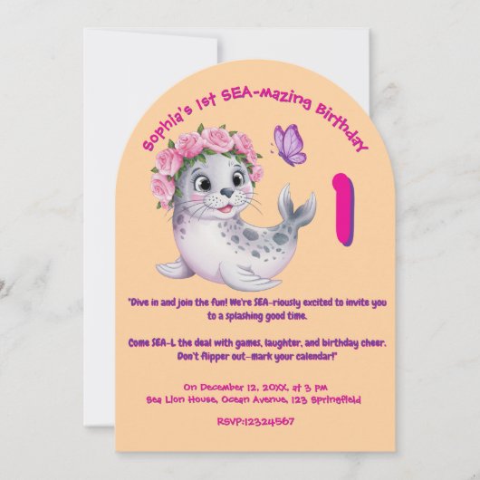 Niedliche Farbenfrohe Blumenmeere Löwe Girl Kinder Einladung (Vorderseite)