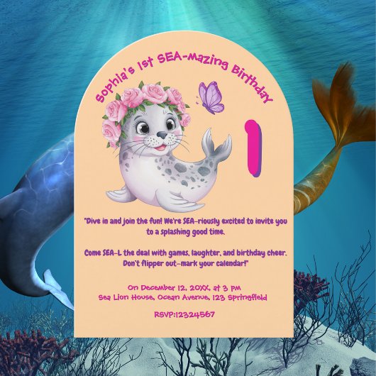 Niedliche Farbenfrohe Blumenmeere Löwe Girl Kinder Einladung