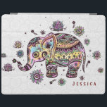 Niedliche farbenfrohe Blütenbaby Elephant Illustra iPad Hülle<br><div class="desc">Niedliche farbenprächtige Darstellung des Babyelefanten über den Hintergrund weißer Kreise. Anpassbare und optionale Monogramm. Wenn Sie Hilfe bei der Anpassung eines meiner Designs benötigen,  kontaktieren Sie ArtOnWear Designer. Kostenlose Textformatierung mit Live-Hilfe auf Anfrage.</div>