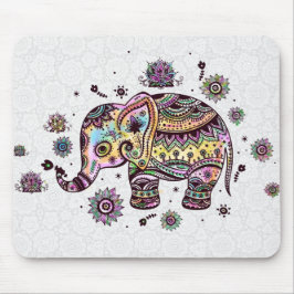Niedliche farbenfrohe Blütenbaby Elephant Illustra Mousepad