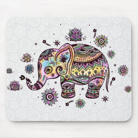 Niedliche farbenfrohe Blütenbaby Elephant Illustra Mousepad (Vorne)