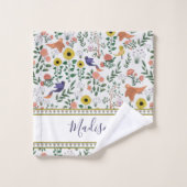 Niedliche Farbenfrohe Boho Bird- und Blumenmuster Badhandtuch Set (Waschlappen)