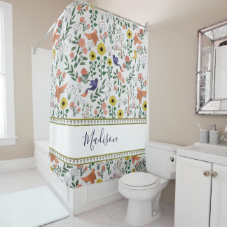 Niedliche Farbenfrohe Boho Bird- und Blumenmuster Duschvorhang