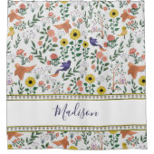 Niedliche Farbenfrohe Boho Bird- und Blumenmuster Duschvorhang (Vorderseite)
