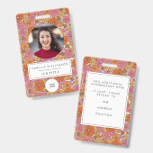 Niedliche farbenfrohe Boho Pink Floral Mitarbeiter Ausweis (Vorder- & Rückseite)
