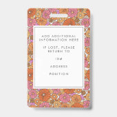 Niedliche farbenfrohe Boho Pink Floral Mitarbeiter Ausweis (Rückseite)