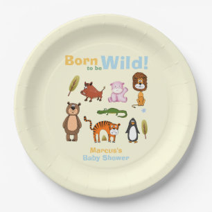 Niedliche farbenfrohe Born To Be Wild Safari-Baby- Pappteller