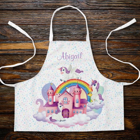 Niedliche, farbenfrohe Burg mit Regenbogenkindern Schürze