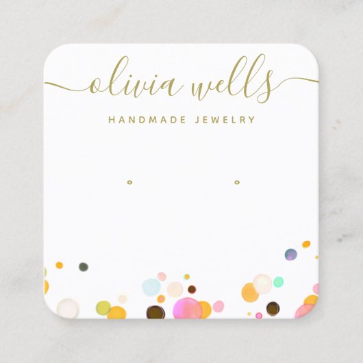 Niedliche Farbenfrohe Confetti-Erring-Schmuck Quadratische Visitenkarte (Vorderseite)