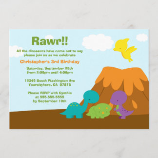 Niedliche farbenfrohe Dinosaurier Geburtstagsfeier Einladung