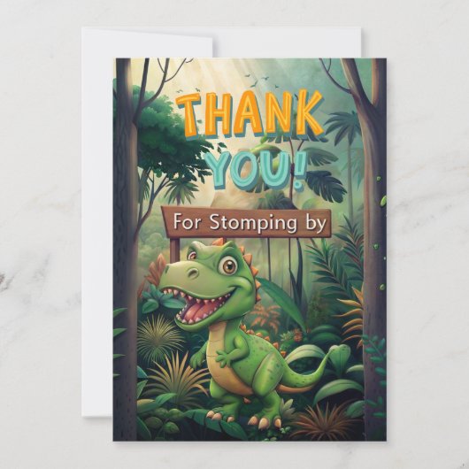 Niedliche farbenfrohe Dinosaurier Junge erster Geb Dankeskarte (Vorderseite)