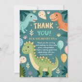 Niedliche farbenfrohe Dinosaurier Junge erster Geb Dankeskarte (Vorderseite)