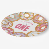 Niedliche, farbenfrohe Donuts Einmal Geburtstag Pappteller (Schrägansicht)