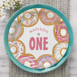Niedliche, farbenfrohe Donuts Einmal Geburtstag Pappteller<br><div class="desc">Niedliche Donuts Ein erster Geburtstag Papier Teller mit handgezeichneten Donuts mit bunten Sprinklen und Zuckerguss.</div>