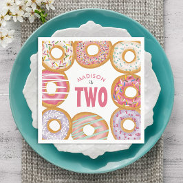 Niedliche, farbenfrohe Donuts Zwei. Geburtstag Serviette