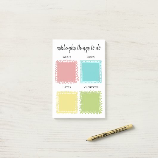 Niedliche farbenfrohe, doodled Rahmen Dinge zu tun Post-it Klebezettel (Auf Schreibtisch)