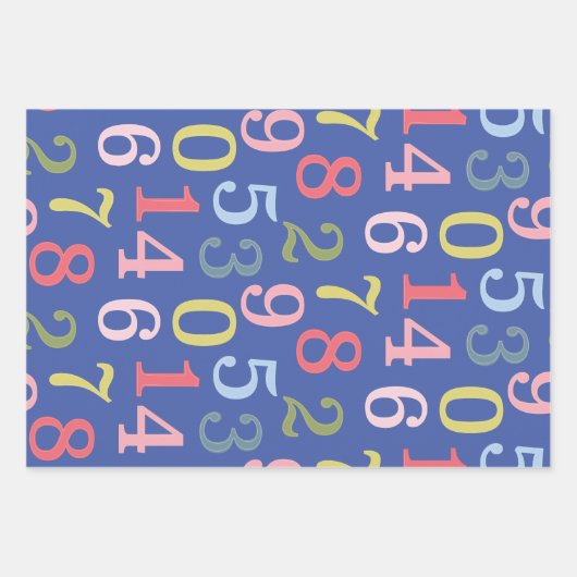 Niedliche Farbenfrohe einfache Zahlen Muster Blau Geschenkpapier Set (Vorderseite 3)