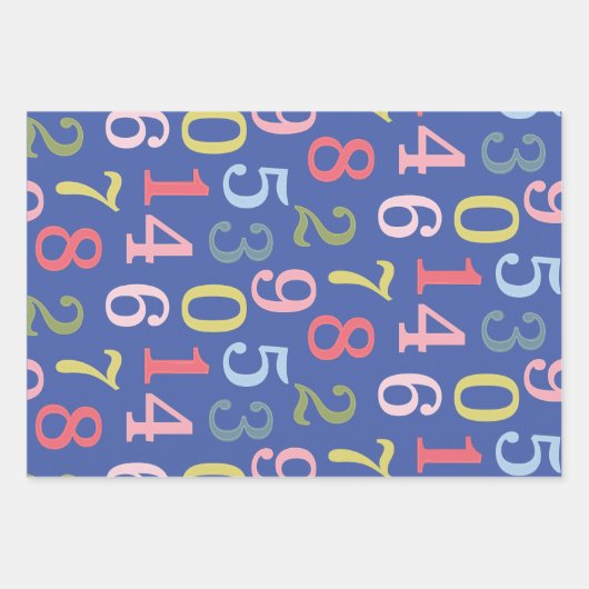 Niedliche Farbenfrohe einfache Zahlen Muster Blau  Geschenkpapier Set (Vorderseite 2)