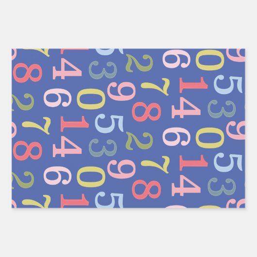 Niedliche Farbenfrohe einfache Zahlen Muster Blau  Geschenkpapier Set (Vorderseite)
