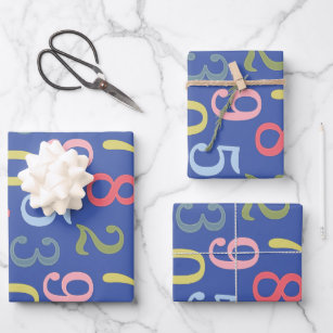 Niedliche Farbenfrohe einfache Zahlen Muster Blau  Geschenkpapier Set