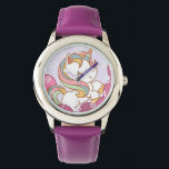 Niedliche, farbenfrohe Einhorn- und Regenbogenhaar Armbanduhr<br><div class="desc">Adorable Einhorn mit Regenbogenhaar.</div>