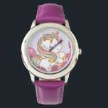 Niedliche, farbenfrohe Einhorn- und Regenbogenhaar Armbanduhr<br><div class="desc">Adorable Einhorn mit Regenbogenhaar.</div>