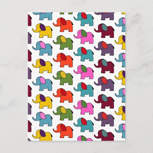 Niedliche, farbenfrohe Elefanten-Cartoon Postkarte (Vorderseite)