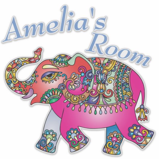 Niedliche, farbenfrohe Elefantenzimmertür oder -wa Aufkleber (Vorderseite)