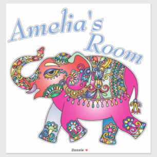 Niedliche, farbenfrohe Elefantenzimmertür oder -wa Aufkleber