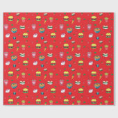 Niedliche, farbenfrohe Essgewohnheiten auf Rot Geschenkpapier (Flach)