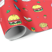 Niedliche, farbenfrohe Essgewohnheiten auf Rot Geschenkpapier (Rolleneckpunkt)