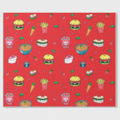 Niedliche, farbenfrohe Essgewohnheiten auf Rot Geschenkpapier (Flach)
