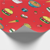 Niedliche, farbenfrohe Essgewohnheiten auf Rot Geschenkpapier (Ecke)