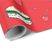 Niedliche, farbenfrohe Essgewohnheiten auf Rot Geschenkpapier (Rolleneckpunkt)