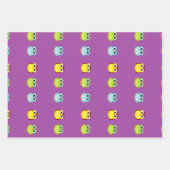 Niedliche, farbenfrohe Eule auf lila Geschenkpapier Set (Vorderseite 2)