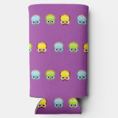 Niedliche, farbenfrohe Eule auf lila Selters Dosenkühler (Rückseite)