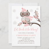 Niedliche Farbenfrohe festliche Rosa Owl Weihnacht Einladung (Vorderseite)