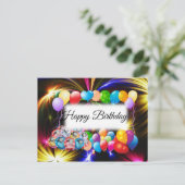 Niedliche, farbenfrohe Feuerwerke, Balloons, Gebur Postkarte (Stehend Vorderseite)