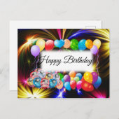 Niedliche, farbenfrohe Feuerwerke, Balloons, Gebur Postkarte (Vorne/Hinten)