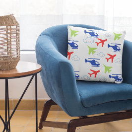 Niedliche Farbenfrohe Flugzeuge und Wolken für Avi Kissen